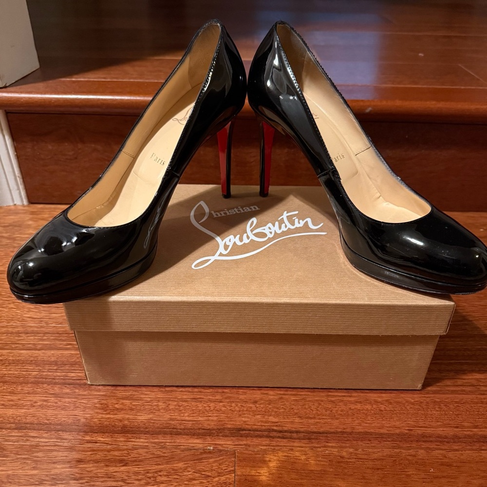 Christian Louboutin Black Patent Pumps with Red Soles